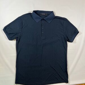 SIIMHWRSS Polo Shirt Mens Large Navy Blue Textured Stripe Short Sleeve Casual